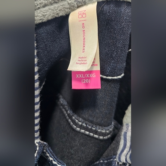 No Boundaries Combo Denim Sherpa Button Up Hooded Blue Gray Jean Jacket Jr's XXL - Picture 10 of 13